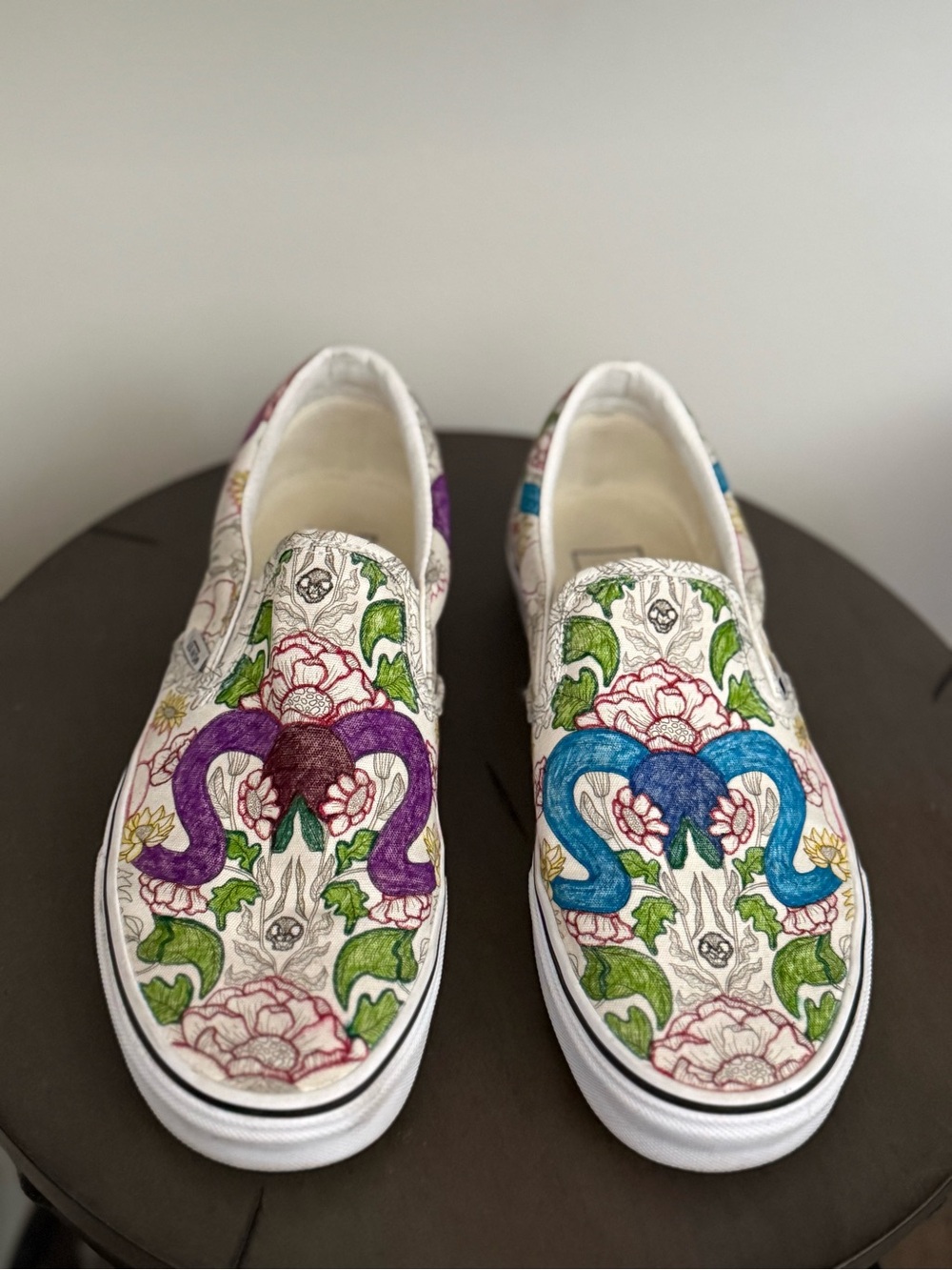 Vans Women's Slip-On Painted Floral Sneakers in Blue, Purple, Green, Pink
